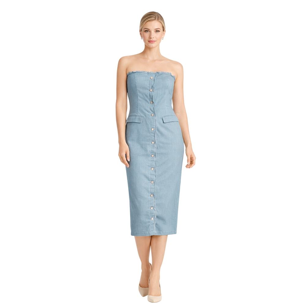 Ronny Kobo Chambray Strapless Dress Size Large